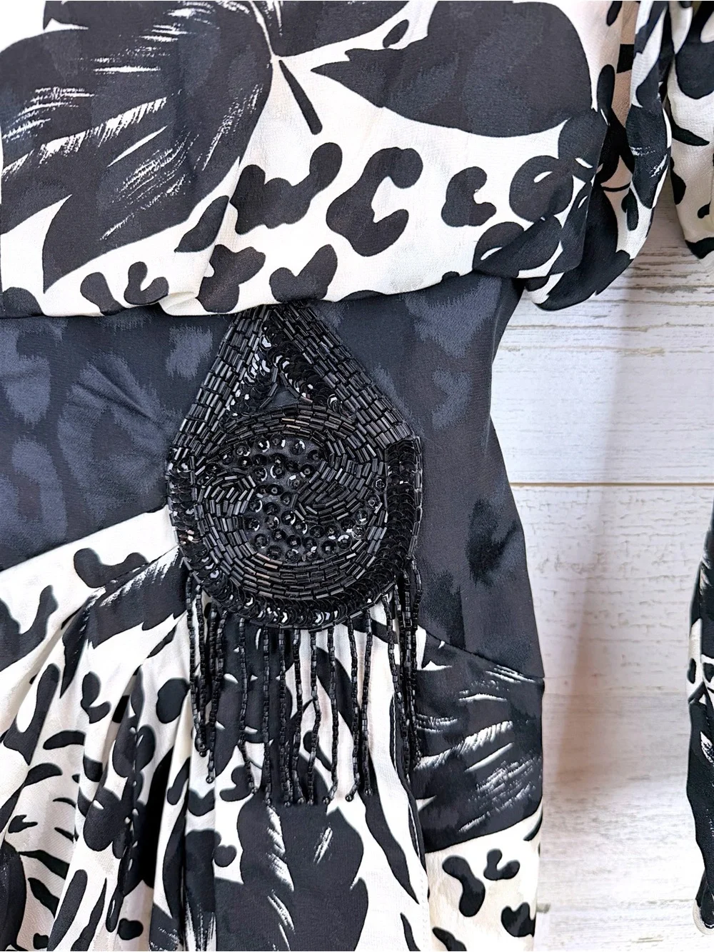 Vintage Lillie Rubin 100% Silk Cocktail Dress Black White Beaded Size 8 - Picture 11 of 14